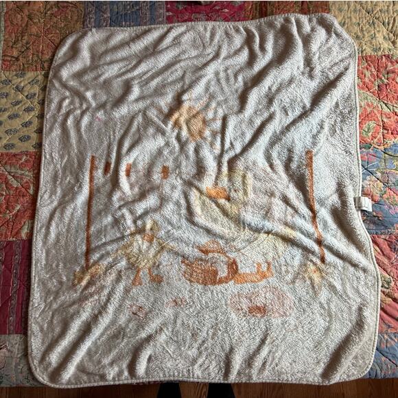 Rare Vintage NovaTex Baby Plush Blanket Blanket Sun Yellow Ducks Drying Laundry - Picture 2 of 7